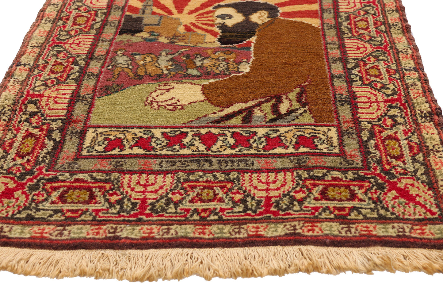2 x 3 - Multicolor Antique Israeli Bezalel-Style Herzl Pictorial Rug - 79577