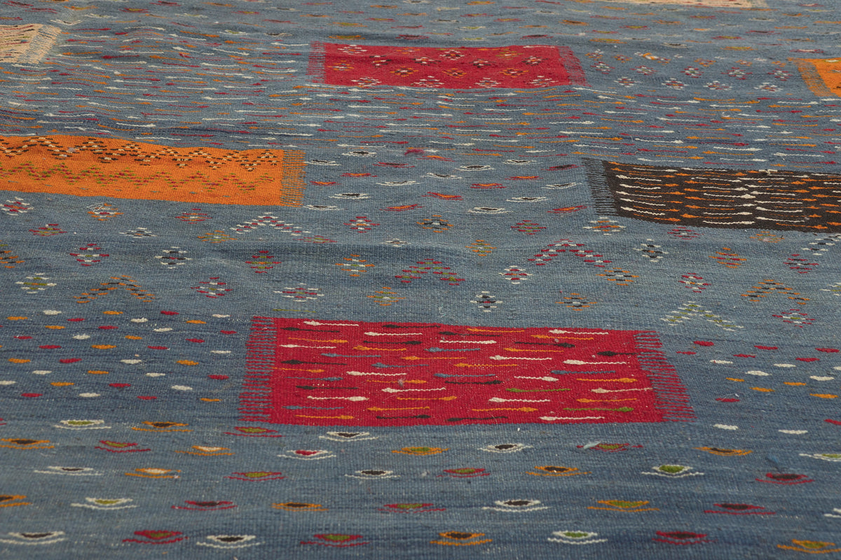 10 x 14 - Blue Moroccan Kilim Rug - 20911