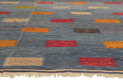 10 x 14 - Blue Moroccan Kilim Rug - 20911