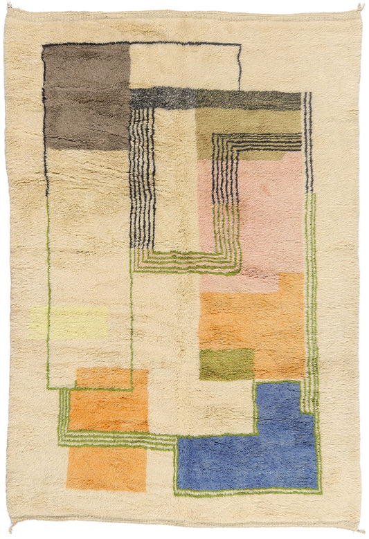 7 x 10 - Beige New Beni Mrirt Moroccan Rug - 21856