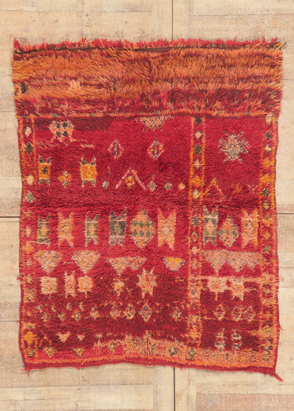 4 x 5 - Red Vintage Beni MGuild Moroccan Rug - 21989