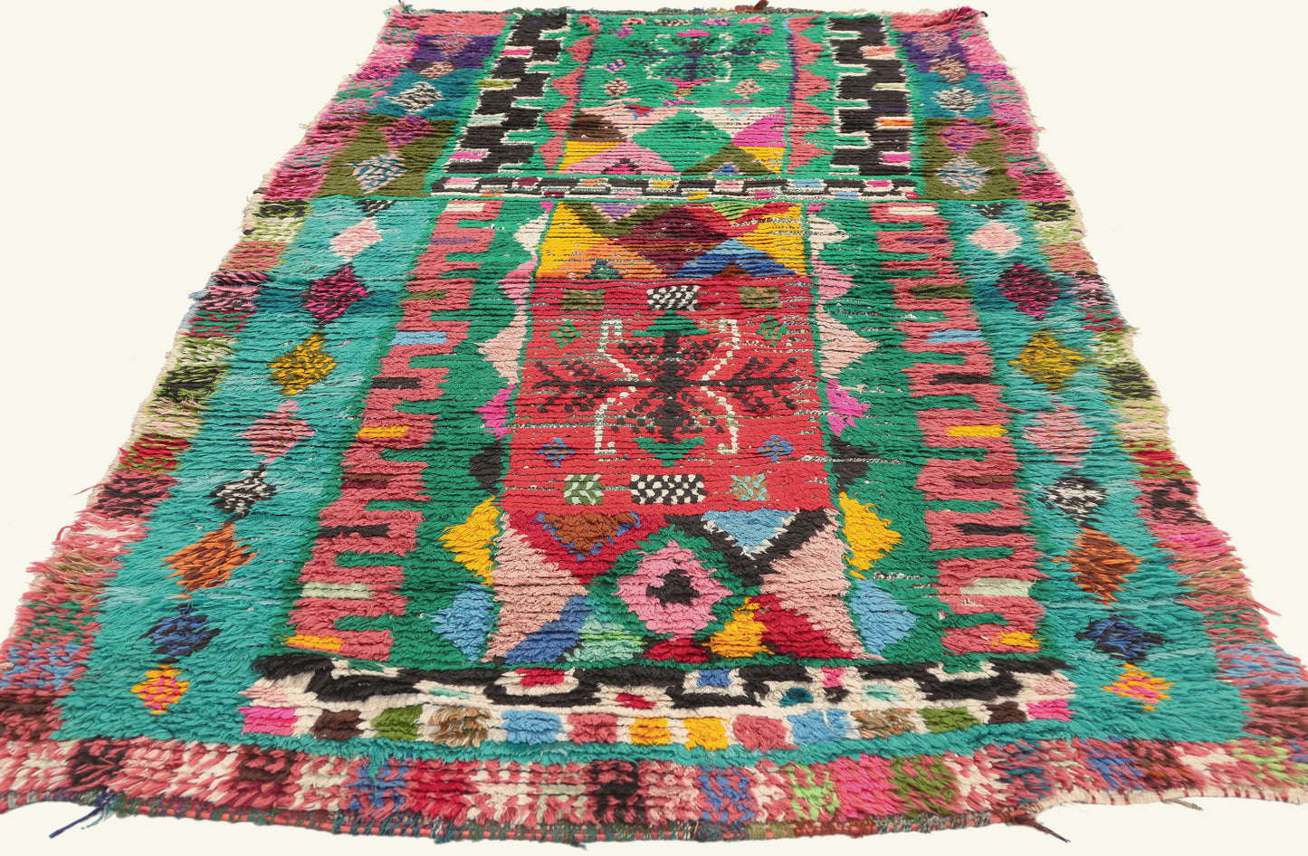 3 x 7 - Green Vintage Azilal Moroccan Rug - 21992