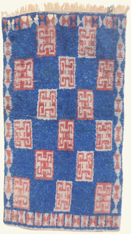 4 x 7 - Blue Vintage Azilal Moroccan Rug - 22002