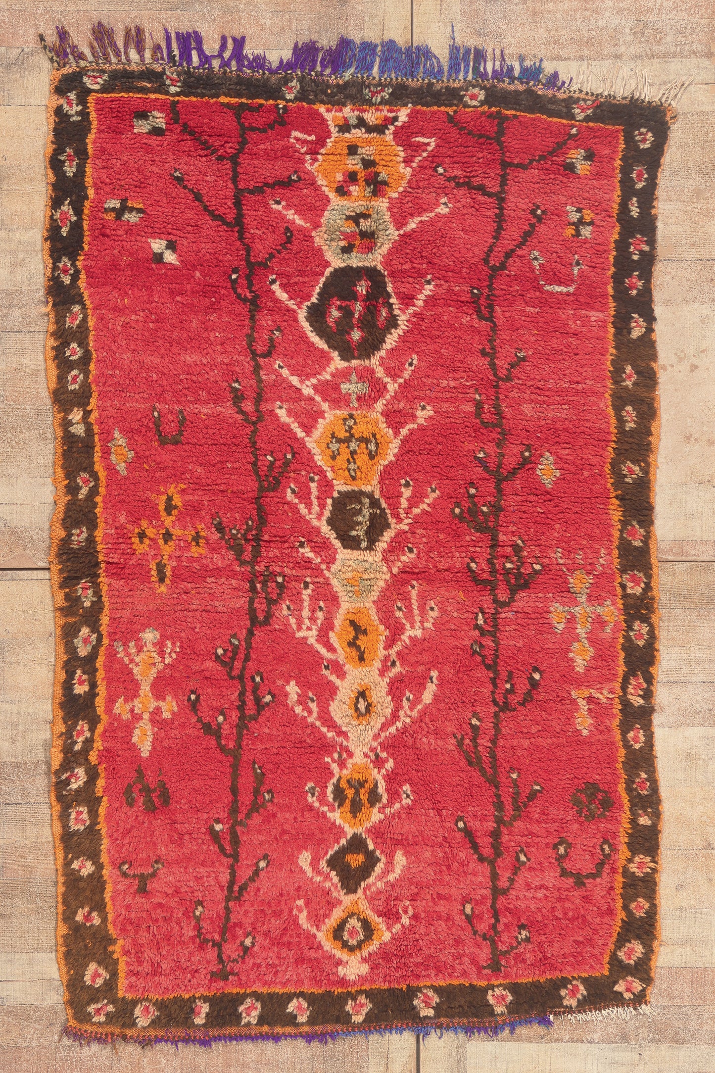 4 x 7 - Red Vintage Boujad Moroccan Rug - 22011