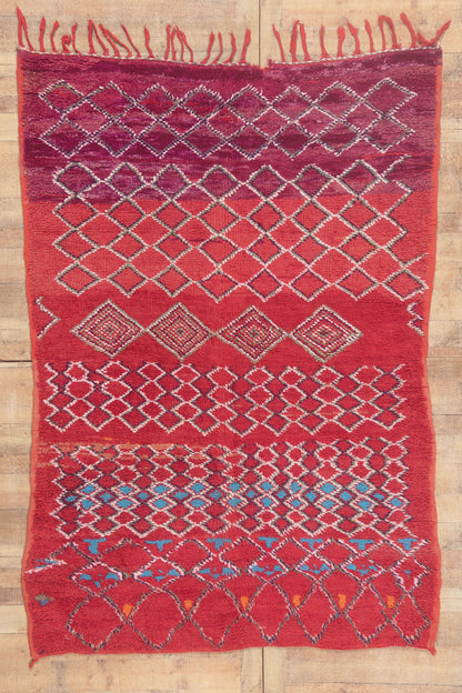 6 x 9 - Red Vintage Beni MGuild Moroccan Rug - 22040