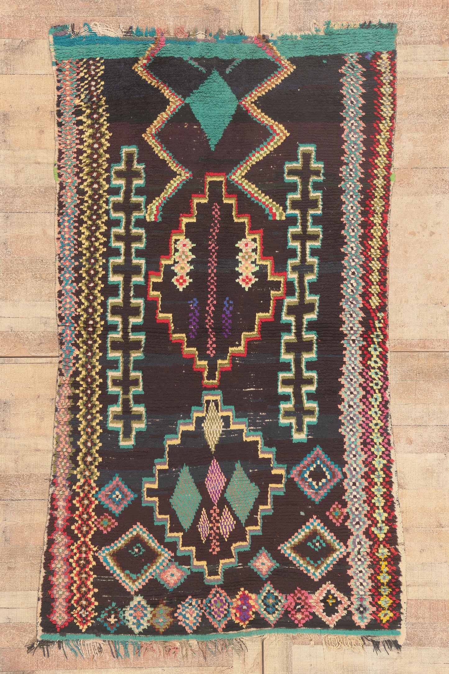 4 x 7 - Black Vintage Azilal Moroccan Rug - 22058