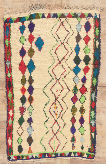 4 x 6 - Ivory Vintage Azilal Moroccan Rug - 22059