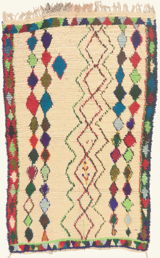 4 x 6 - Ivory Vintage Azilal Moroccan Rug - 22059