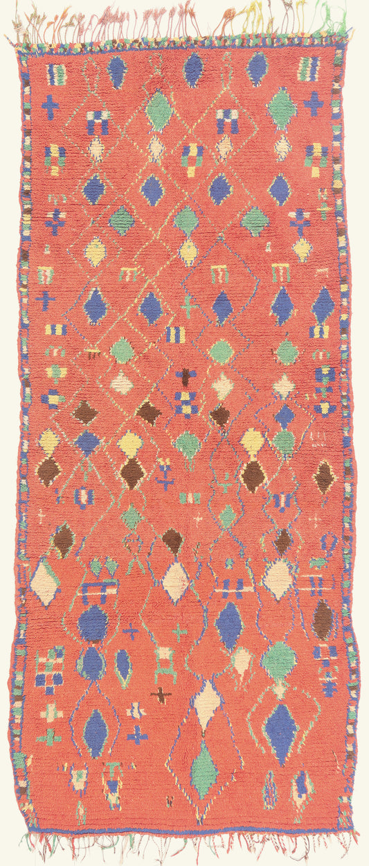 4 x 10 - Red Vintage Azilal Moroccan Rug - 22065