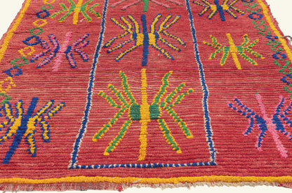 4 x 9 - Red Vintage Azilal Moroccan Rug - 22066