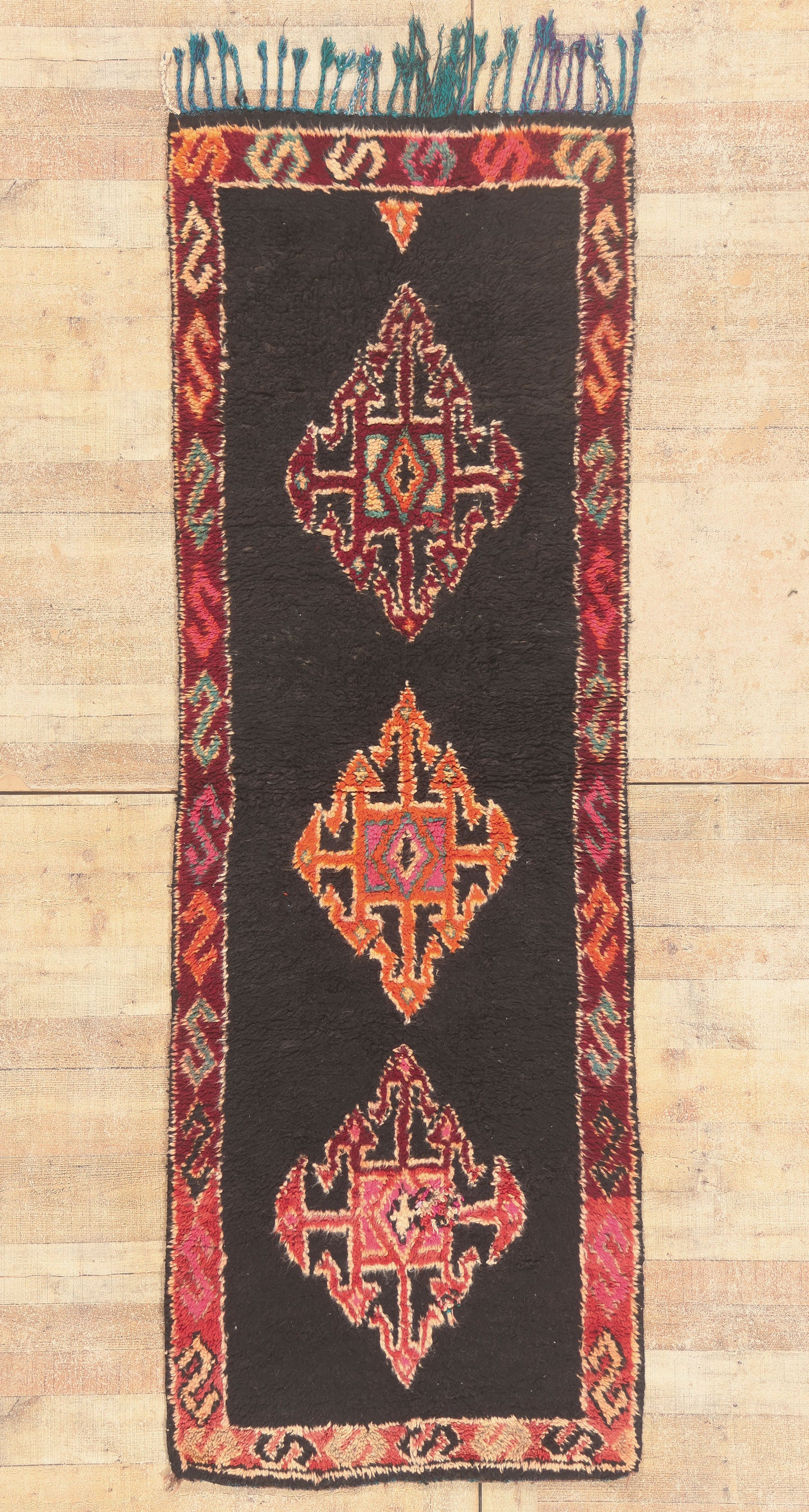 3 x 8 - Black Vintage Taznakht Moroccan Rug - 22068