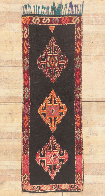 3 x 8 - Black Vintage Taznakht Moroccan Rug - 22068