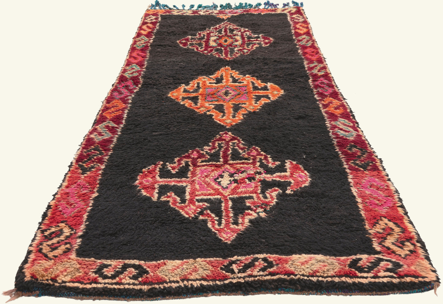 3 x 8 - Black Vintage Taznakht Moroccan Rug - 22068