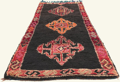 3 x 8 - Black Vintage Taznakht Moroccan Rug - 22068