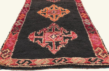 3 x 8 - Black Vintage Taznakht Moroccan Rug - 22068