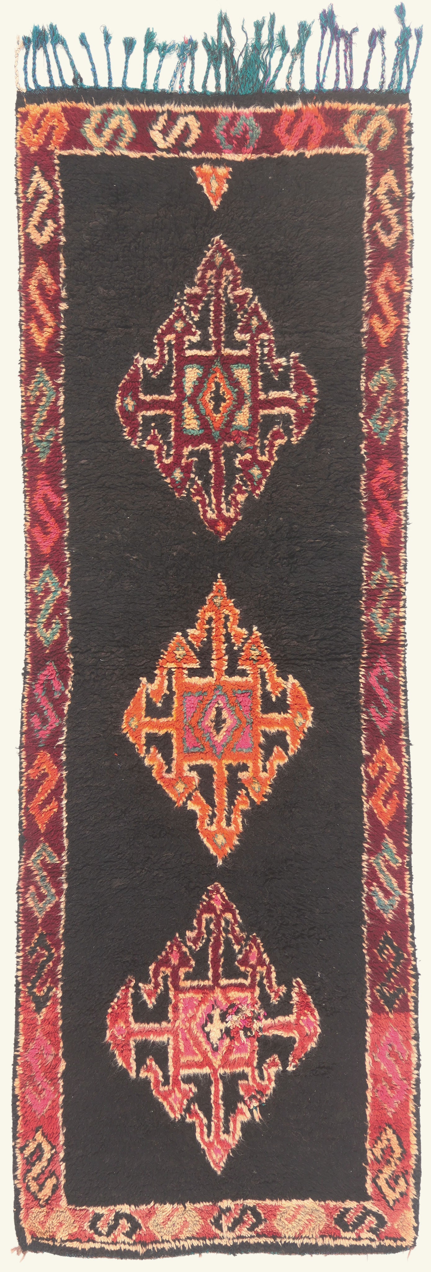 3 x 8 - Black Vintage Taznakht Moroccan Rug - 22068