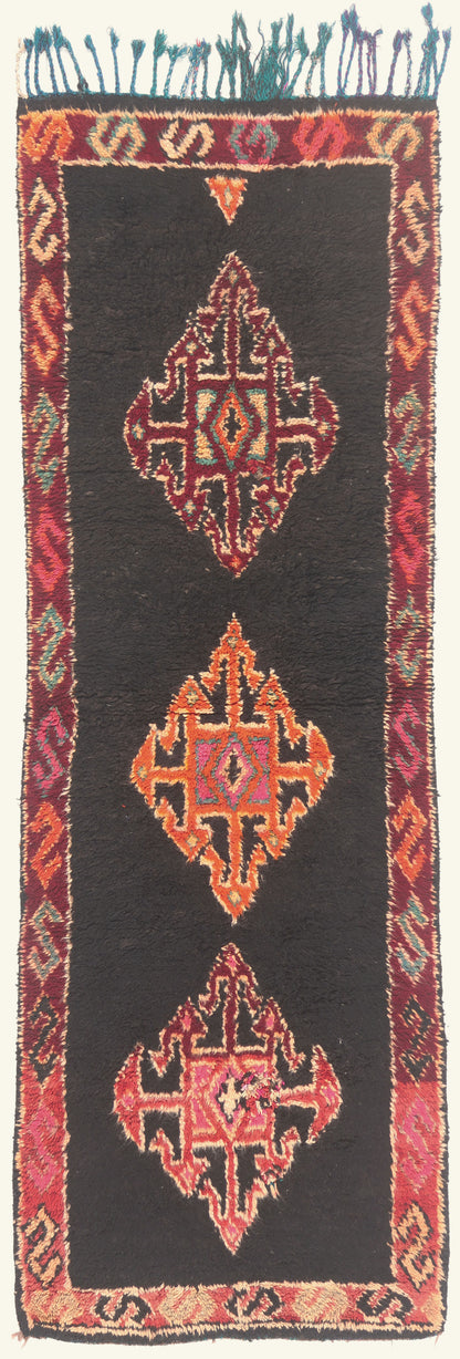 3 x 8 - Black Vintage Taznakht Moroccan Rug - 22068