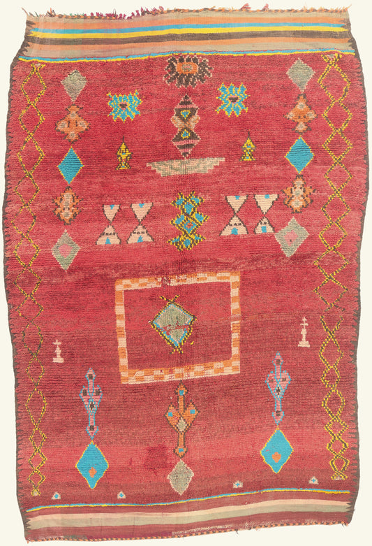 7 x 10 - Red Vintage Taznakht Moroccan Rug - 22073