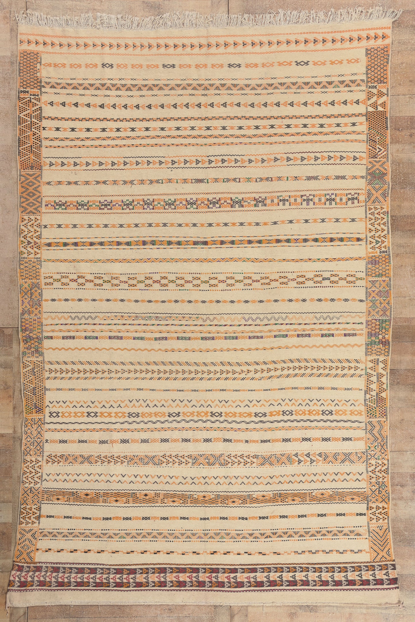 7 x 11 - Ivory New Taznakht Moroccan Kilim Rug - 22114