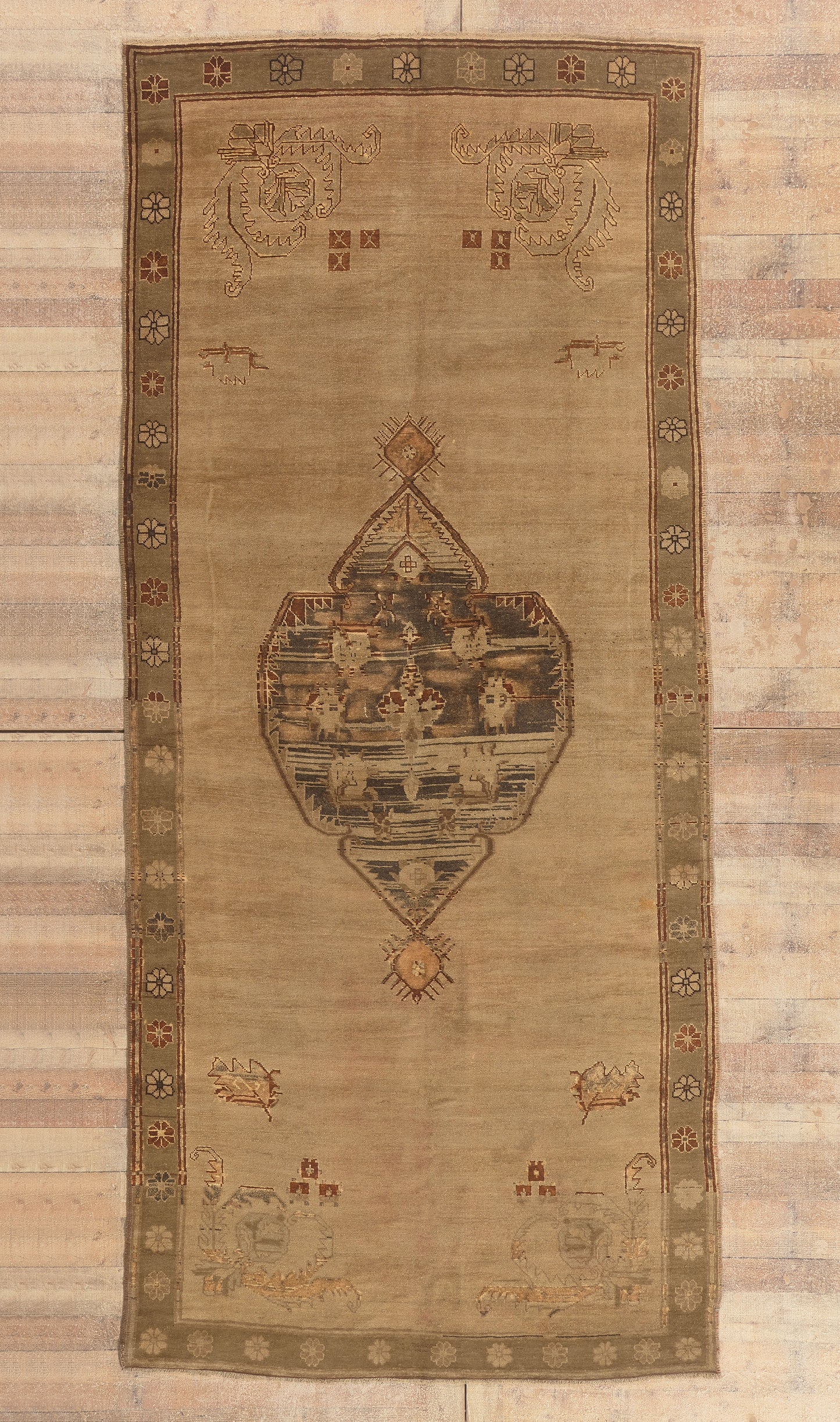5 x 12 - Brown Vintage Turkish Oushak Rug - 50031
