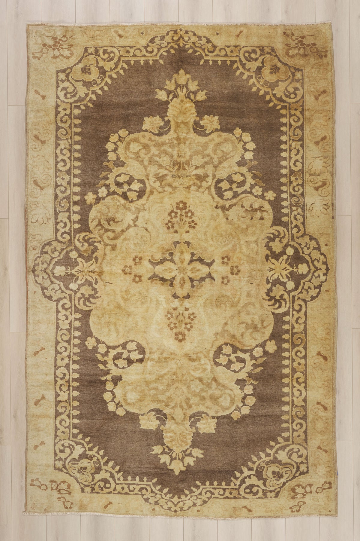 7 x 11 - Brown Vintage Turkish Oushak Rug - 50042