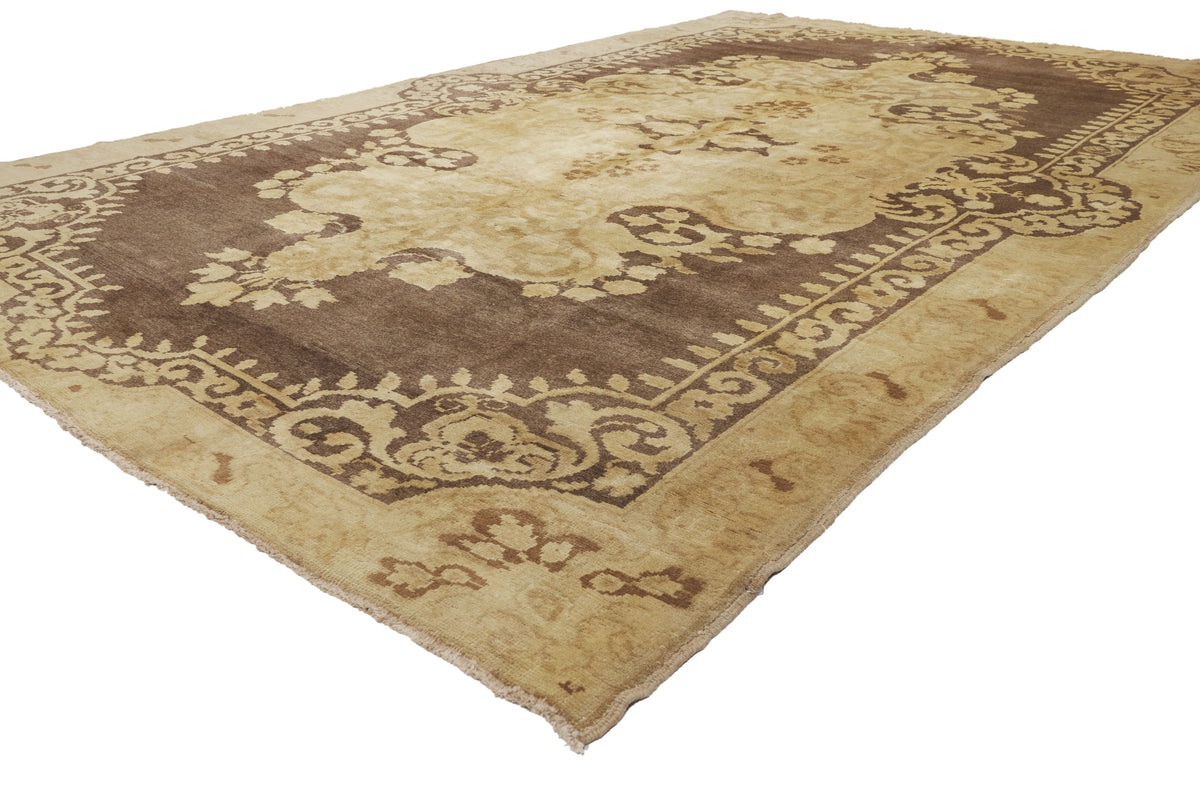 7 x 11 - Brown Vintage Turkish Oushak Rug - 50042
