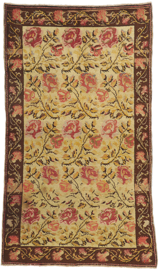 4 x 7 - Yellow Vintage Turkish Oushak Rug - 50093