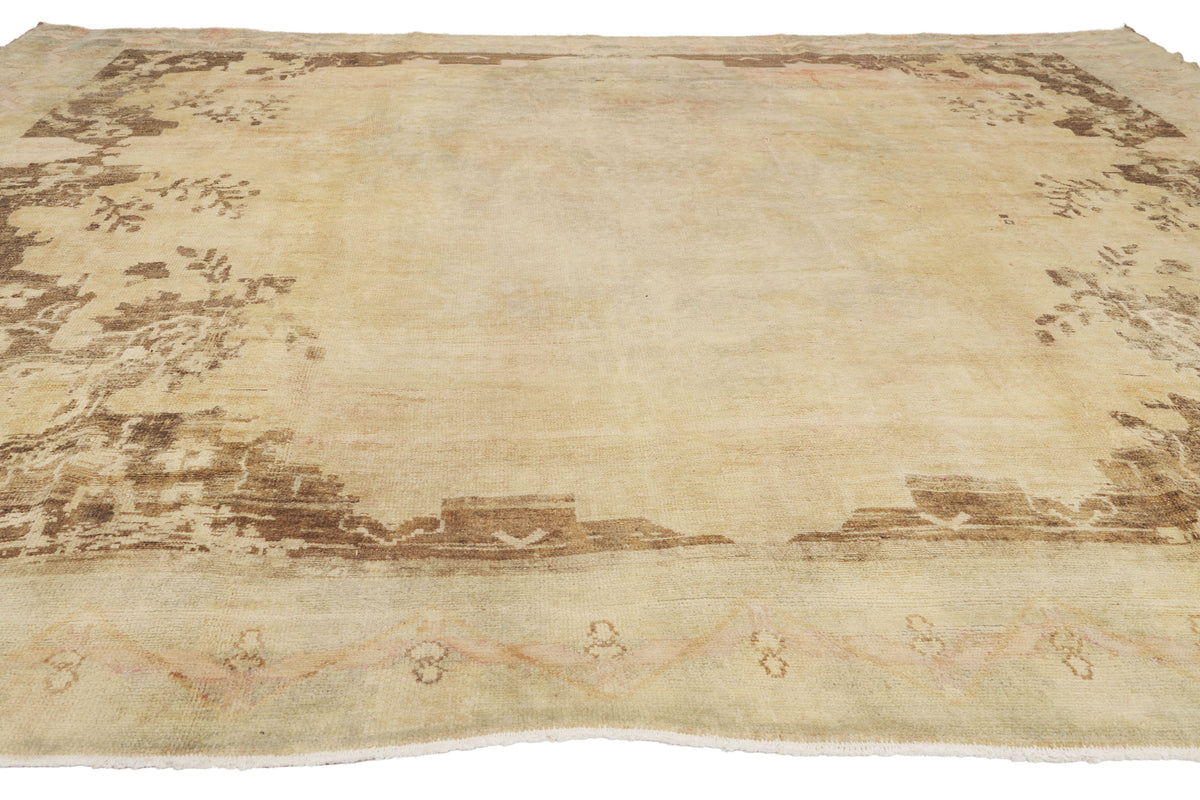 9 x 11 - Brown Vintage Turkish Oushak Rug - 50213