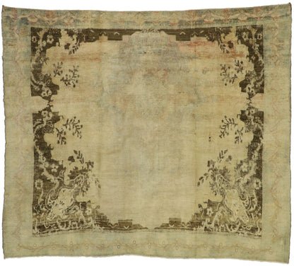 9 x 11 - Brown Vintage Turkish Oushak Rug - 50213