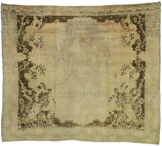 9 x 11 - Brown Vintage Turkish Oushak Rug - 50213