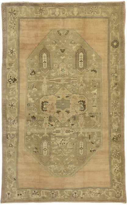 6 x 9 - Brown Vintage Turkish Oushak Rug - 50483