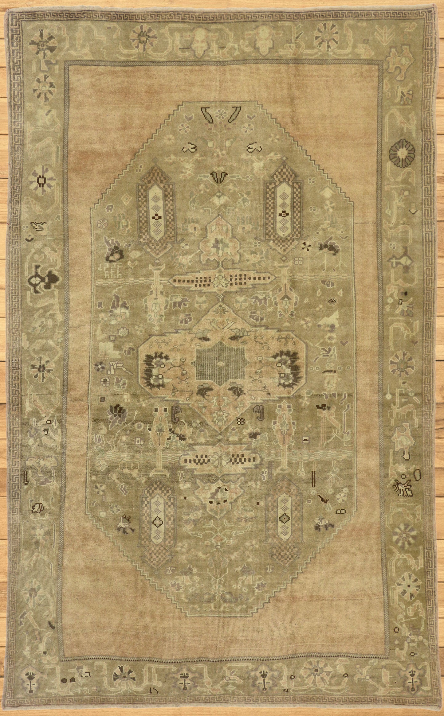 6 x 9 - Brown Vintage Turkish Oushak Rug - 50483