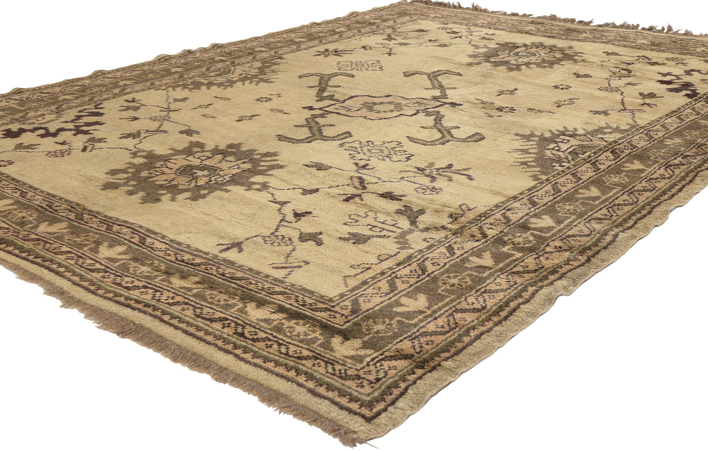 6 x 8 - Beige Vintage Turkish Oushak Rug - 50925