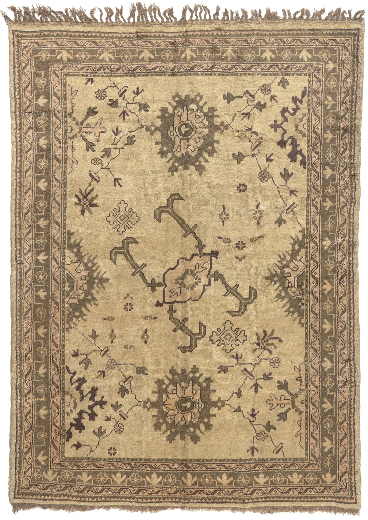 6 x 8 - Beige Vintage Turkish Oushak Rug - 50925