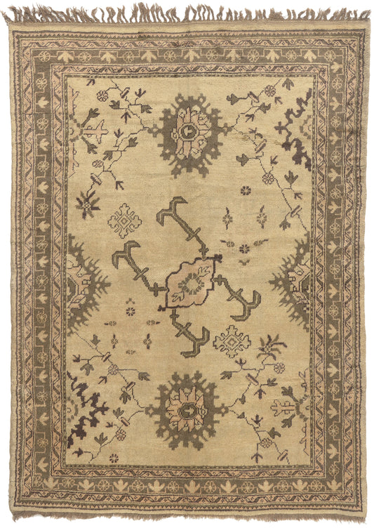6 x 8 - Beige Vintage Turkish Oushak Rug - 50925