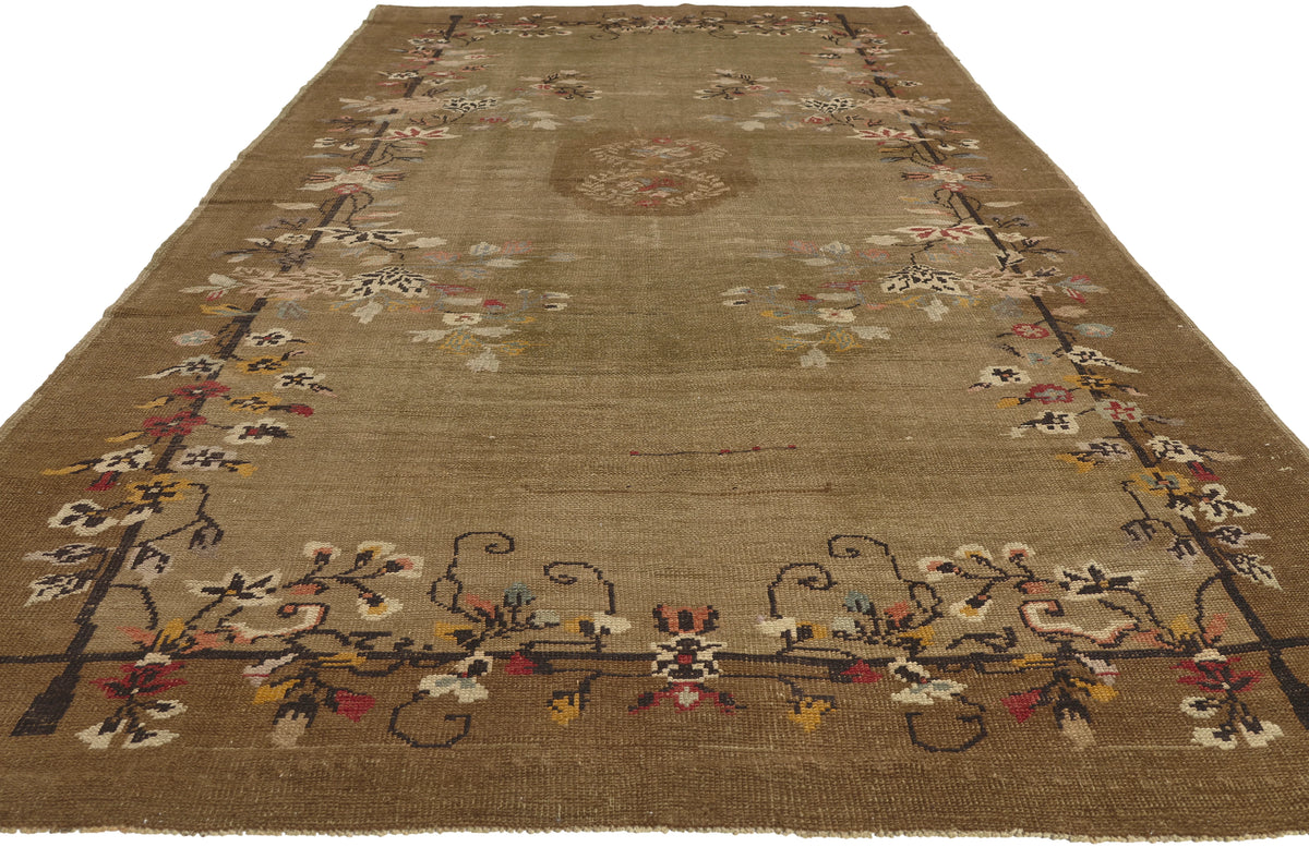 5 x 11 - Brown Vintage Turkish Oushak Rug - 51138