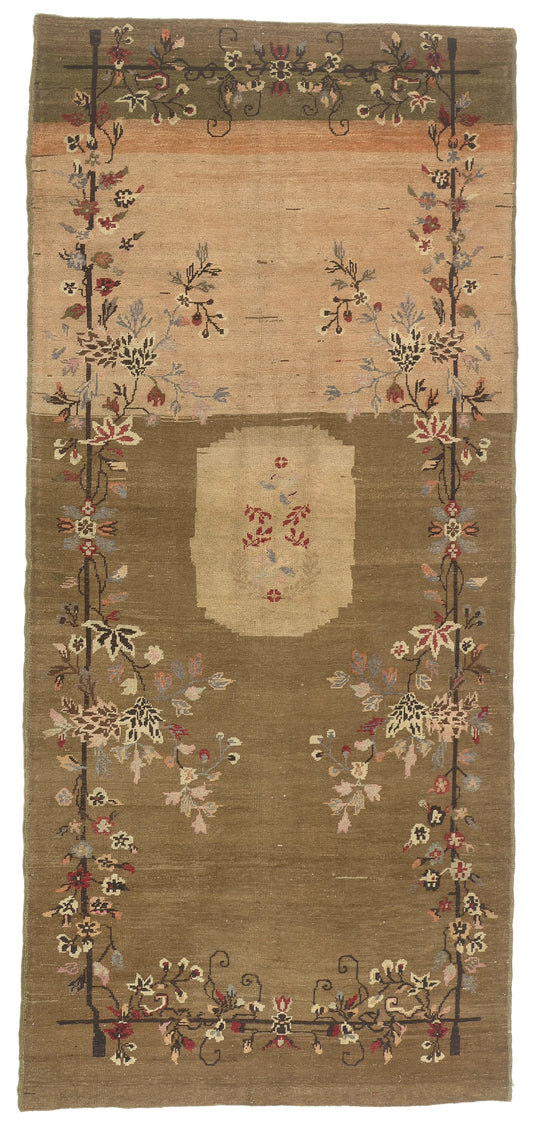 5 x 12 - Brown Vintage Turkish Oushak Rug - 51139