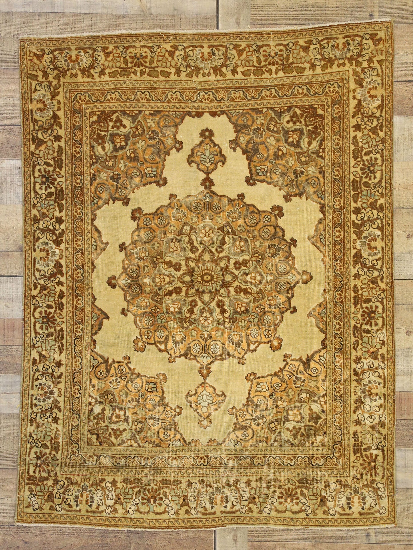 4 x 5 - Brown Vintage Turkish Tabriz Rug - 51173
