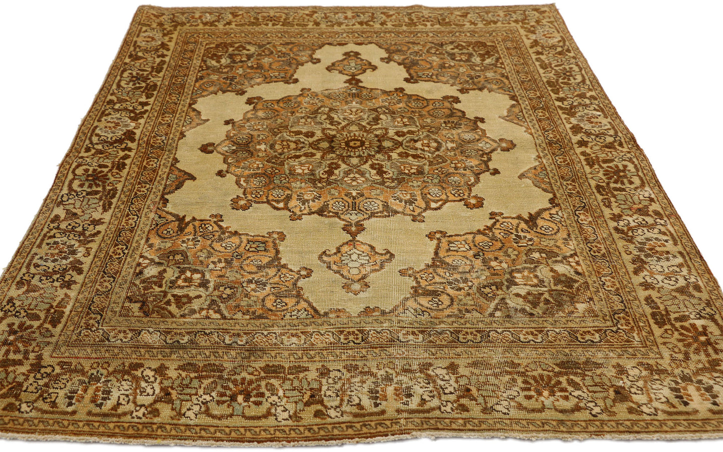 4 x 5 - Brown Vintage Turkish Tabriz Rug - 51173