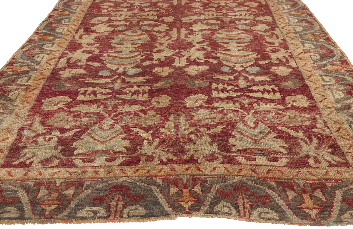 5 x 10 - Red Vintage Turkish Oushak Rug - 52253