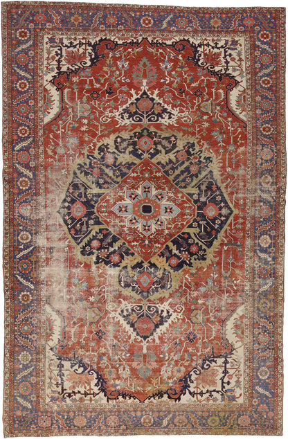 13 x 20 - Red Antique Persian Serapi Rug - 52303