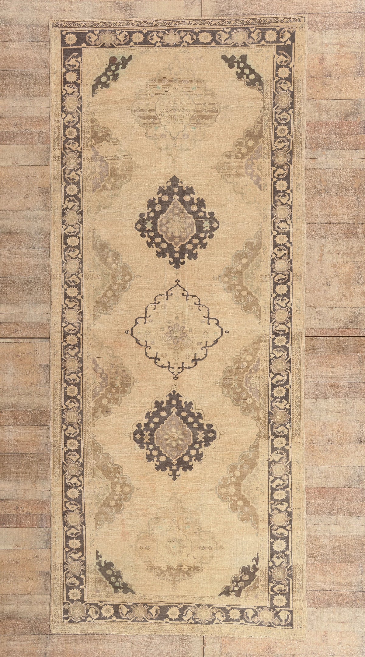 5 x 12 - Beige Vintage Turkish Oushak Rug - 52309