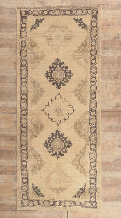 5 x 12 - Beige Vintage Turkish Oushak Rug - 52309