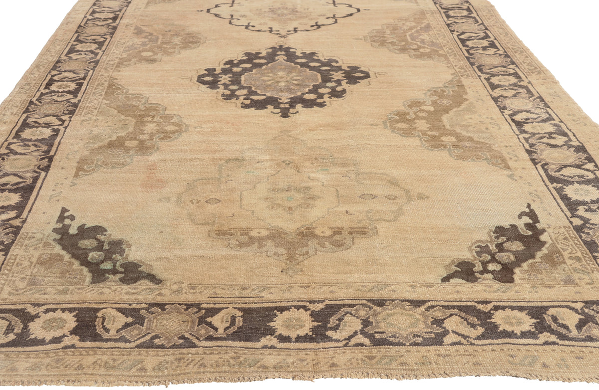 5 x 12 - Beige Vintage Turkish Oushak Rug - 52309