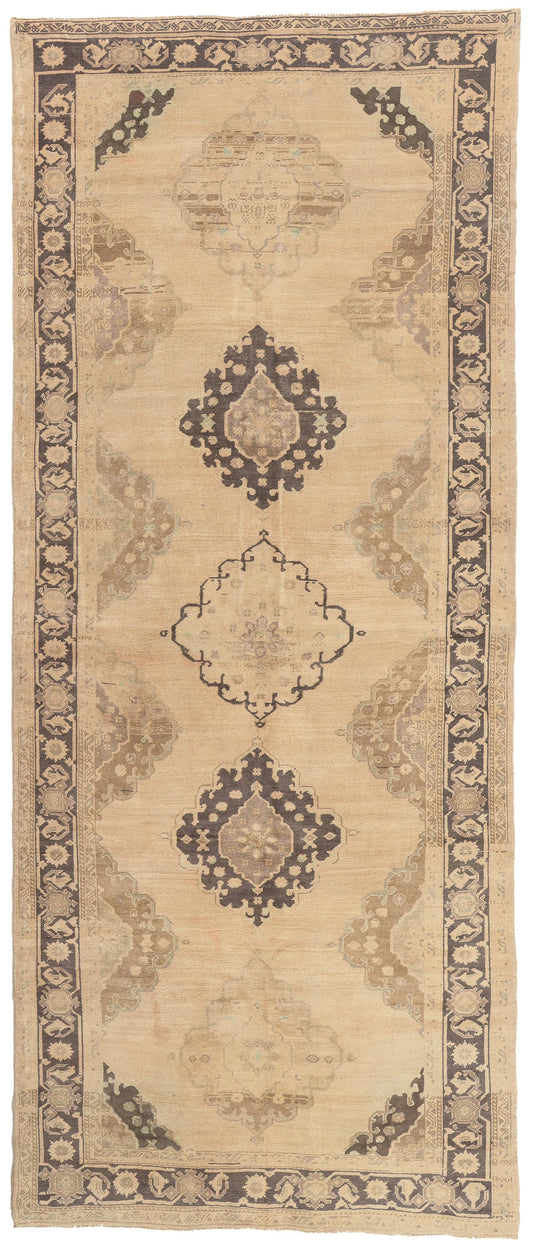 5 x 12 - Beige Vintage Turkish Oushak Rug - 52309
