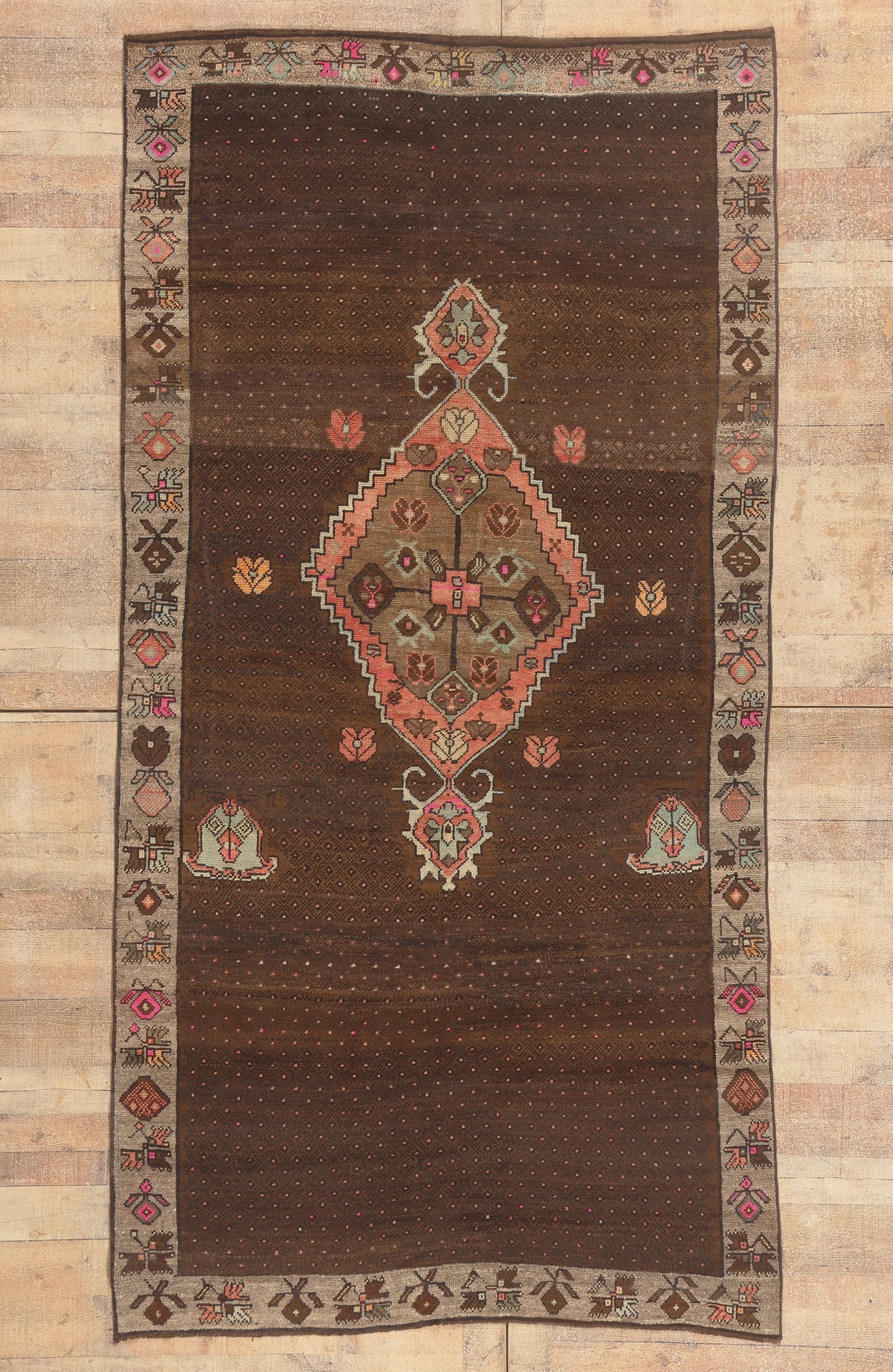 5 x 10 - Brown Vintage Turkish Oushak Rug - 52314