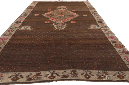 5 x 10 - Brown Vintage Turkish Oushak Rug - 52314