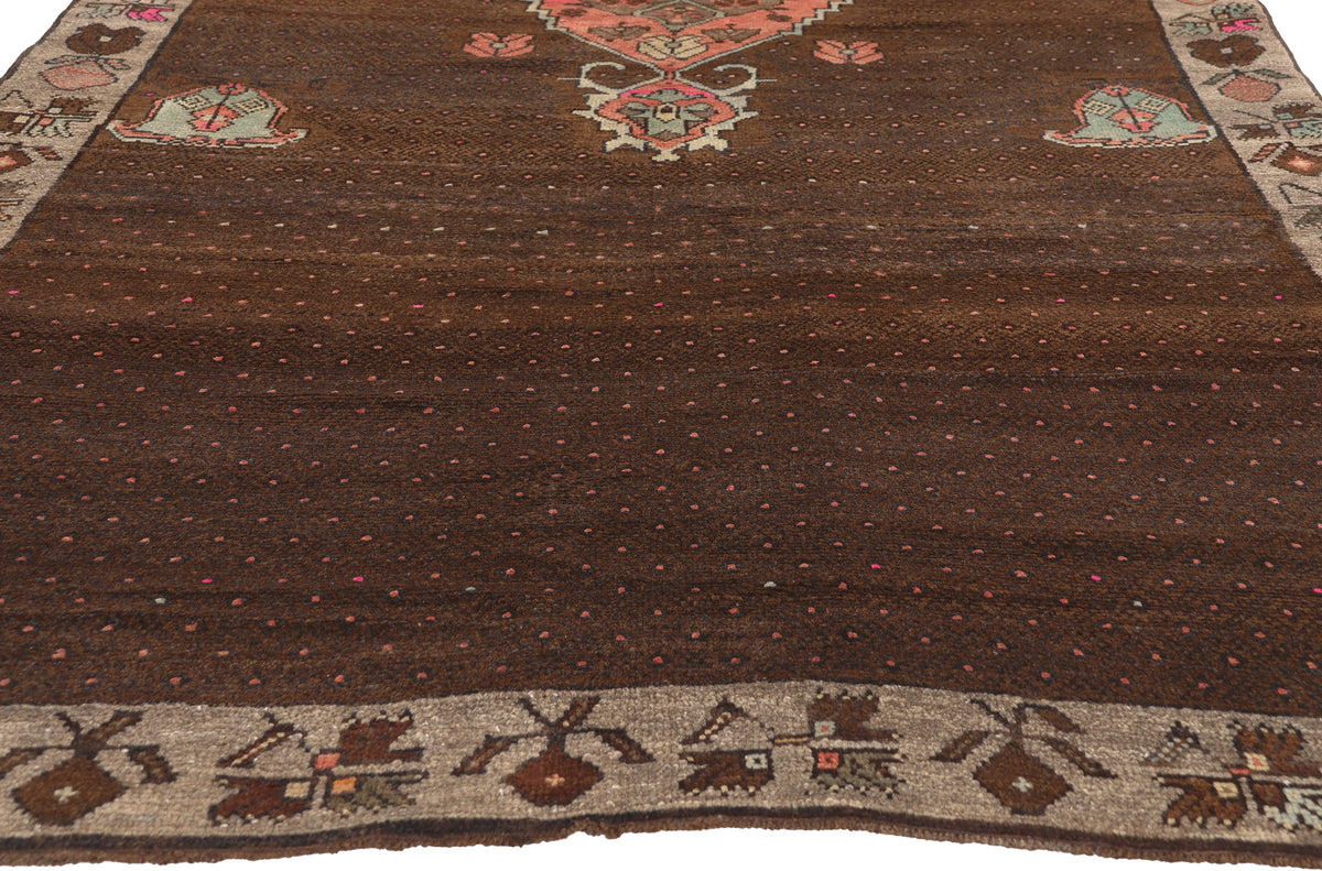 5 x 10 - Brown Vintage Turkish Oushak Rug - 52314