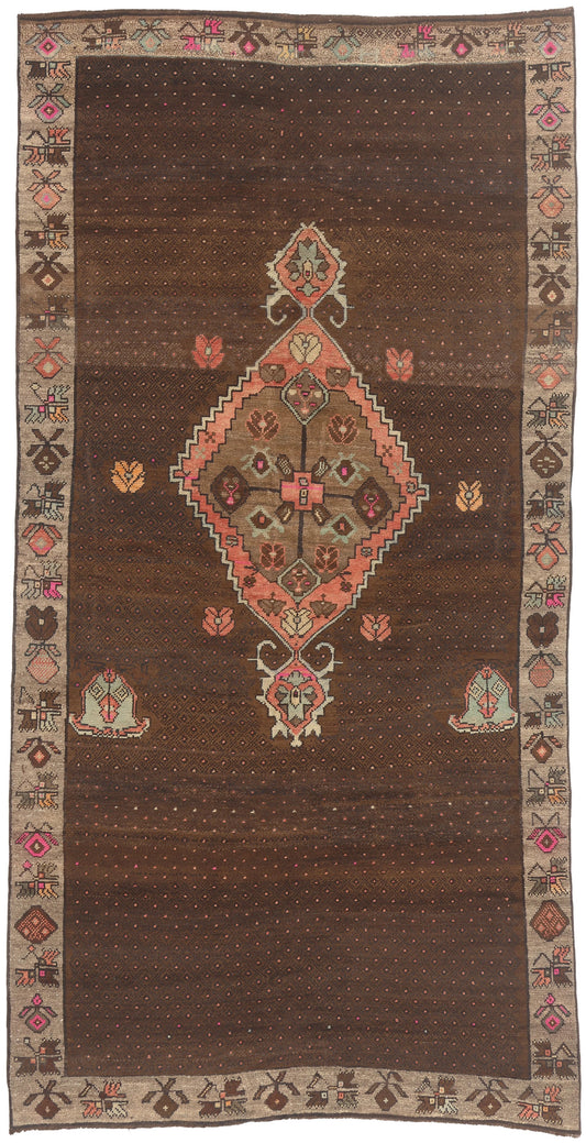 5 x 10 - Brown Vintage Turkish Oushak Rug - 52314