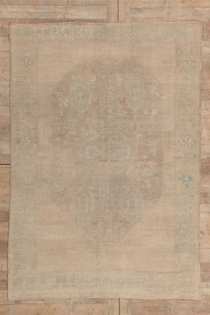 6 x 8 - Beige Vintage Turkish Oushak Rug - 52457